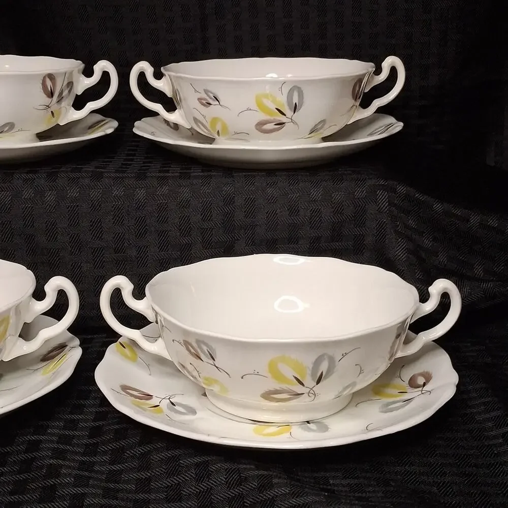 ADDERLEY Fine Bone China England-Carnival 4 Sets Flat Cream Soup Bowl and Saucer